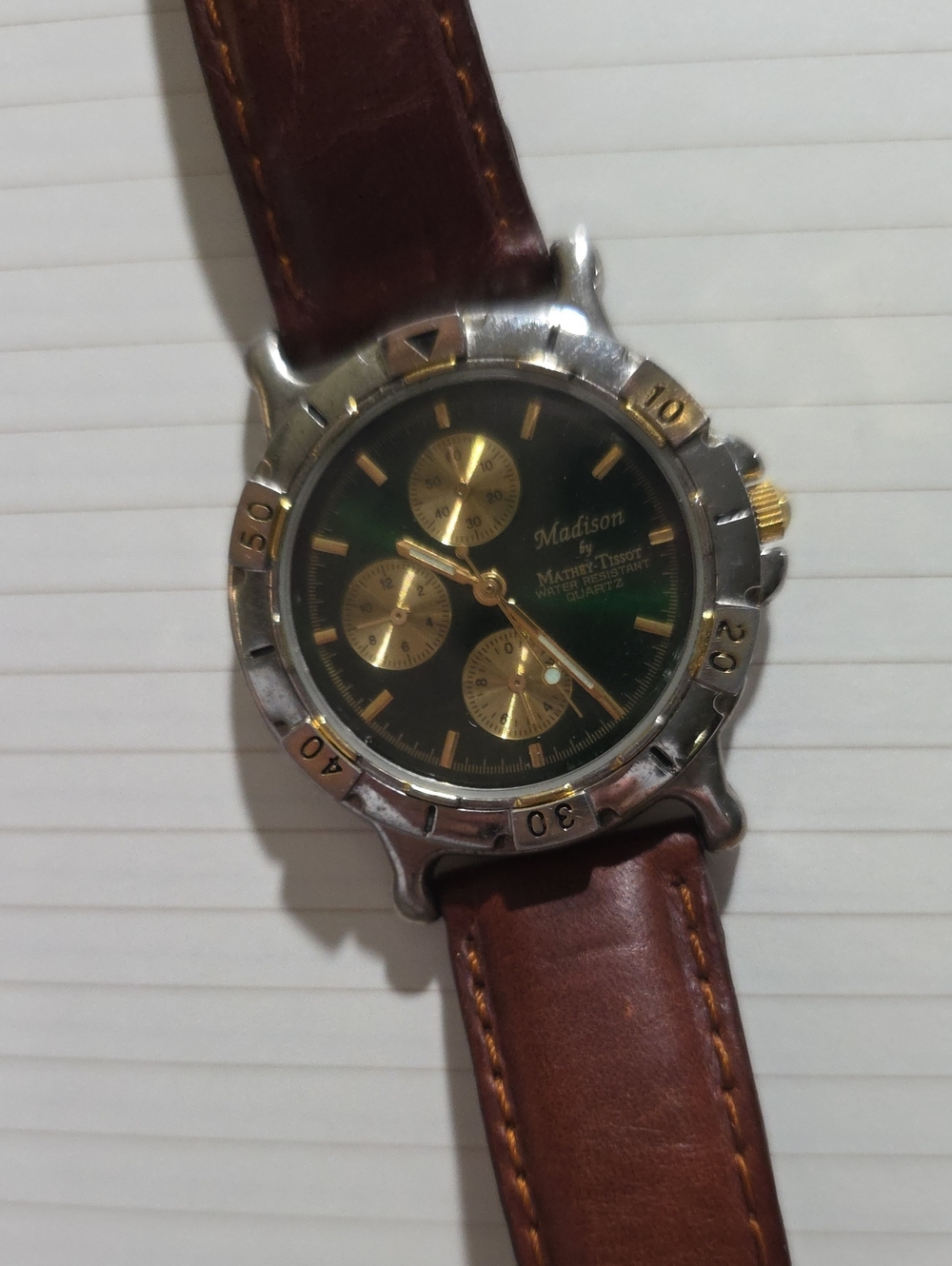 Madison Green Dial Chronograph with Brown Leather Band